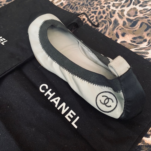 CHANEL Shoes - Chanel Satin Stretch Spirit Ballerina Cap Toe Flat